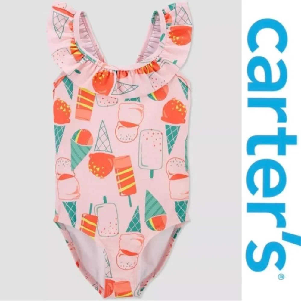 Carter's | Pink Ice Cream Flutter Sleeve One Piece Swimsuit | Size 18 Months